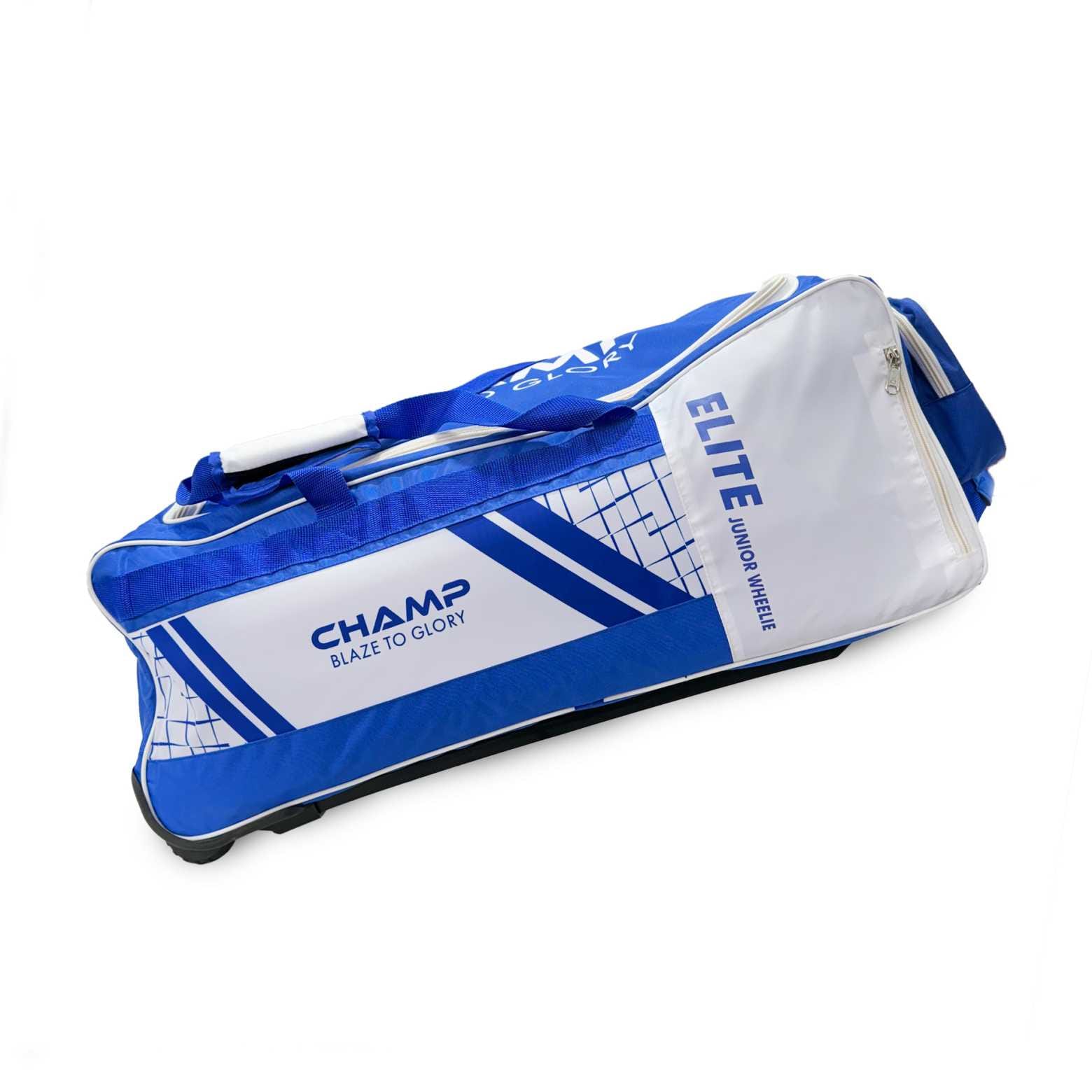Champ Elite Junior Wheelie Cricket Bag Blue and White