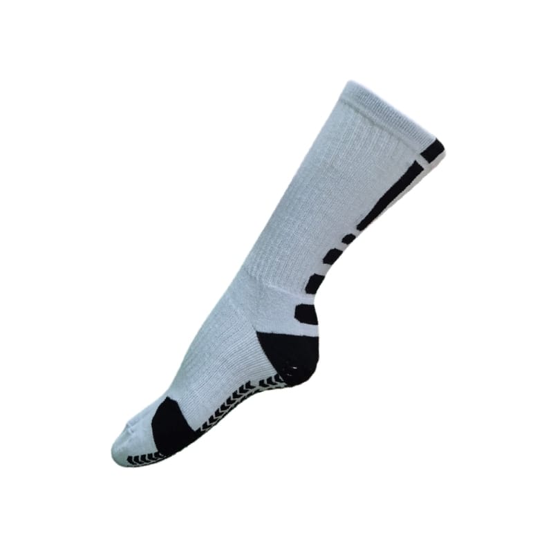 Performance Grip Soccer Socks White Black Crew Length