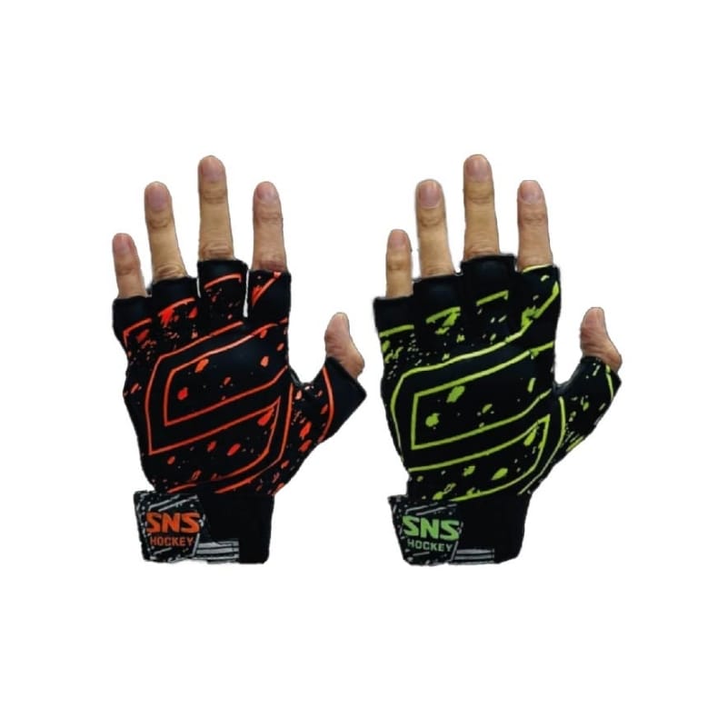 SNS Hockey Fingerless Grip Gloves Black Neon
