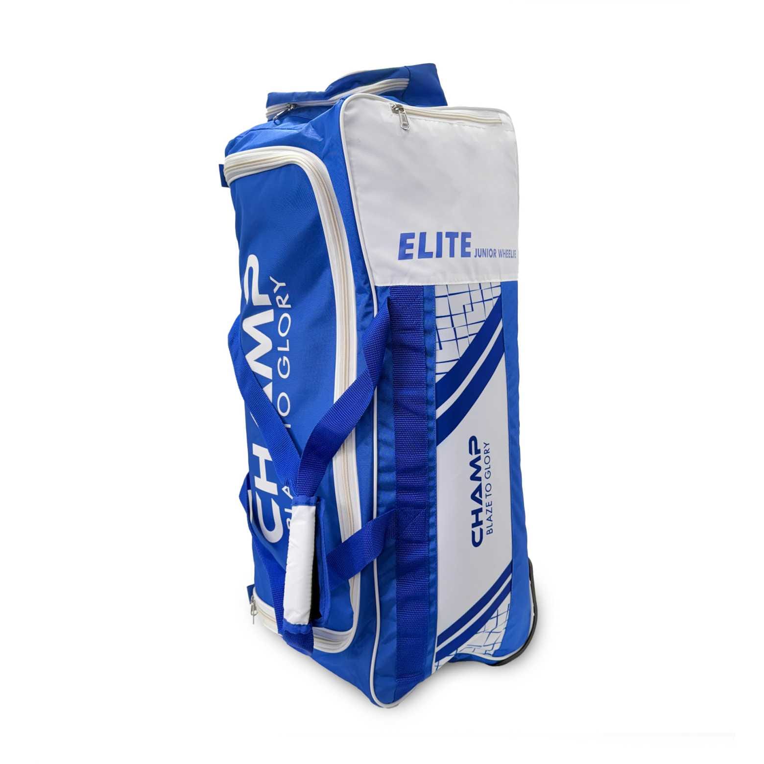 Champ Elite Junior Wheelie Cricket Bag Blue and White - Image 2