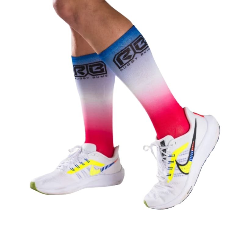 Rugby Bums Retro High-Cut Rugby Socks Blue Pink Gradient