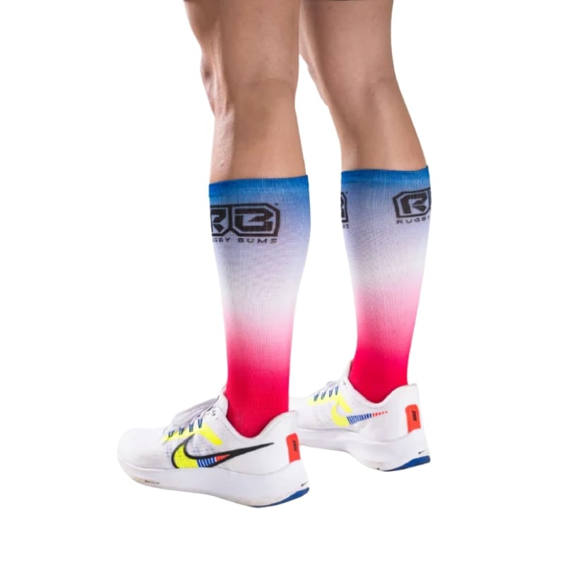 Rugby Bums Retro High-Cut Rugby Socks Blue Pink Gradient - Image 3
