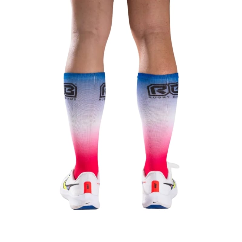 Rugby Bums Retro High-Cut Rugby Socks Blue Pink Gradient - Image 4