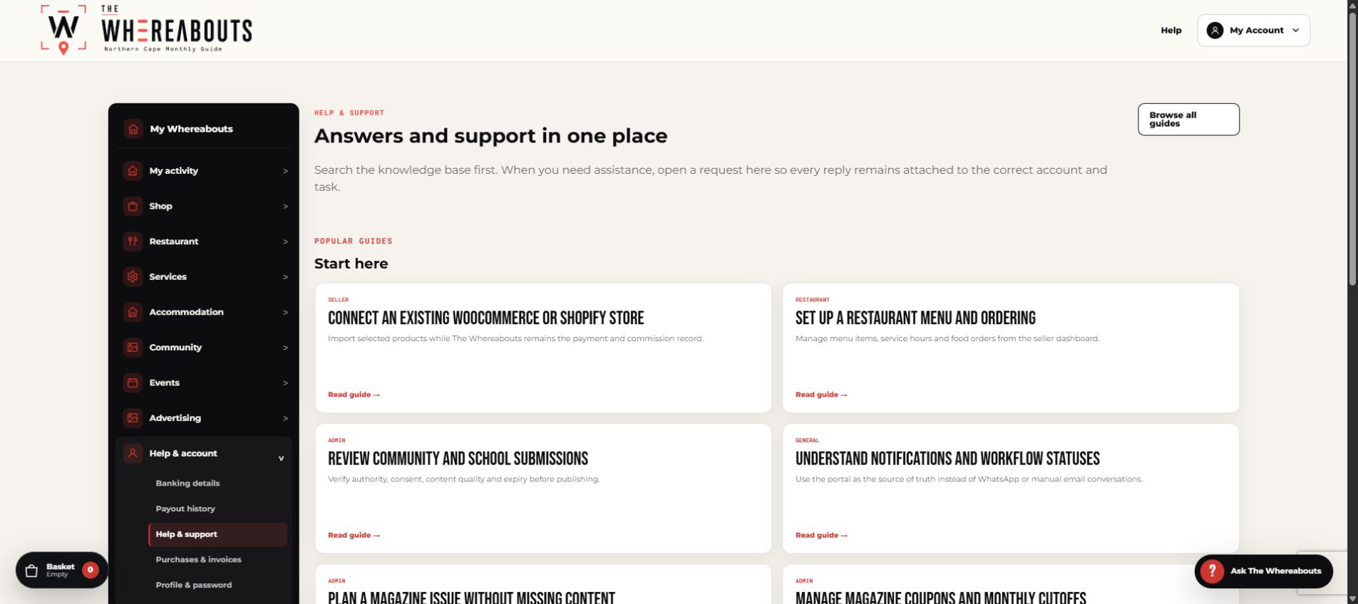 Support requests inside My Whereabouts
